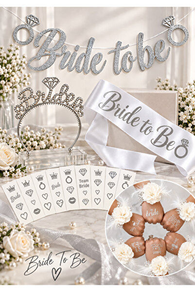 BALON DİYARI Bride To Be Gümüş Bekarlığa Veda Parti Seti – Banner Taç Kuşak v...