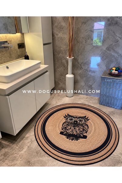 Doğuş Peluş Halı Lisbon Baykuş Desenli Dekoratif Kilim Yuvarlak