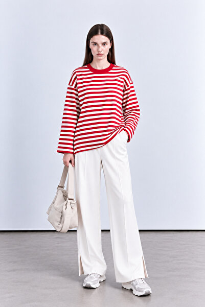WHITE DESIGN çizgili oversize sweatshirt tunik