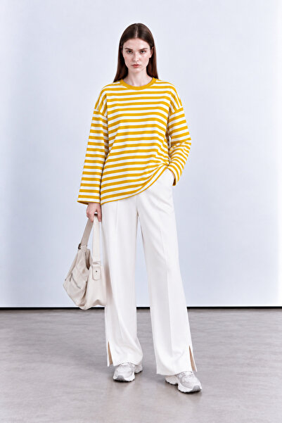 WHITE DESIGN çizgili oversize sweatshirt tunik