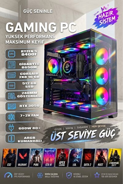 TOPLAMA OYUNCU KASA RYZEN 5 8400F | CORSAİR 16 GB RAM | 512 GB SSD | RTX 3050