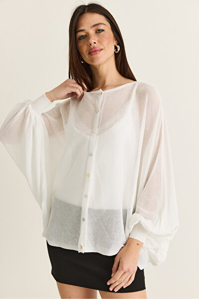Bianco Lucci Women's Ecru Button-Closed Oversize Mercerized Knitwear Cape Blo...
