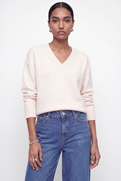 Jack & Jones Γυναικείο Πλεκτό Πουλόβερ με Φαρδιά Γραμμή και Λαιμόκοψη V - Elsa