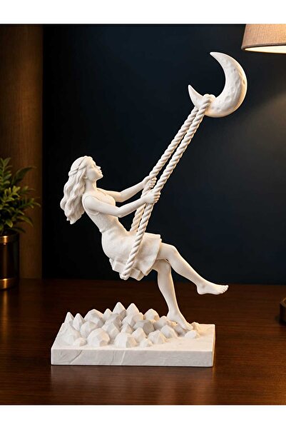 Lagom Ay Işığında Sallanan Kız - Dekoratif Kadın Figürlü 3D Biblo - 20 cm