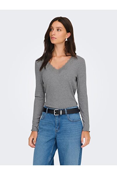 JDY JDYETOILE L/S V-NECK RIB TOP JRS DIA