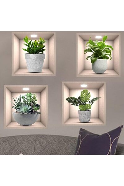 iMagitek 4 قطع من ملصقات الحائط ثلاثية الأبعاد بتصميم النباتات الخضراء، ملصقا...