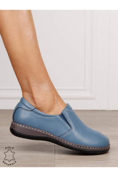 ANGEL BLUE Mocasini dama din piele naturala cu talpa plata 0014 ALBASTRU