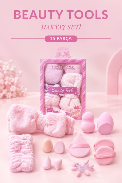 Amour Amour 15 Parça Makyaj Hazırlık & Sünger Seti - Saç Bandı, Bileklik, Kad...