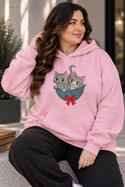 Rubonia Women's Plus Size Cat Printed Hooded 2-Piece Tracksuit Set Oversize C...