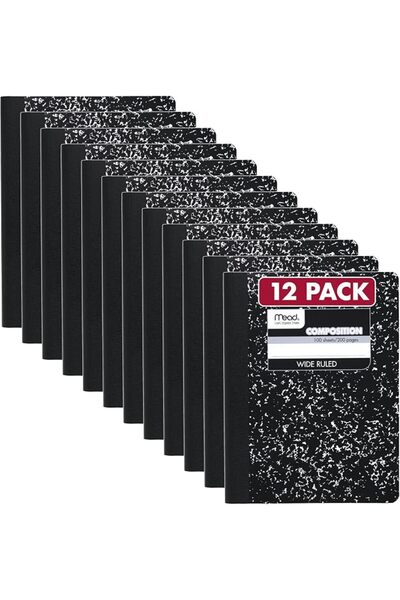 Mead Composition Notebook, 12 Pack, Wide Ruled Paper, 24.8 cm x 19 cm, 100 Sh...