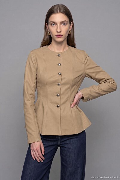 Hooopstore Premium Peplum Form Camel Ceket