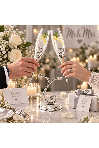 Dania 💍 طقم كاسات أفراح فاخر للعروسين – 3 قطع: كأسان زجاجيان مزينان بقلوب مع...
