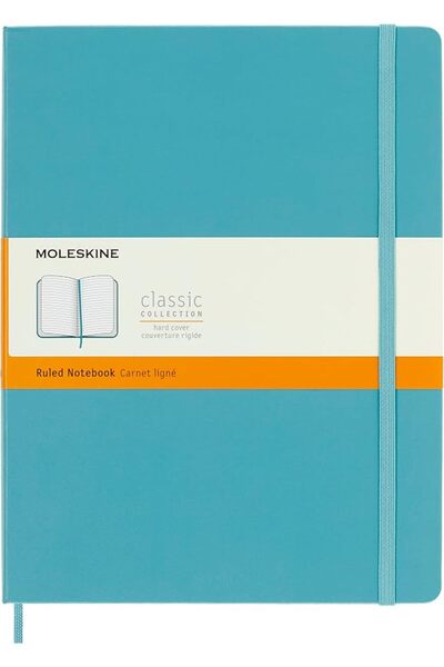 Moleskine دفتر ملاحظات كلاسيكي مسطر، بغلاف صلب وإغلاق مطاطي، لون أزرق ريفي، م...