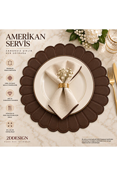 2Ddesign Papatya Model Deri Amerikan Servis – Nakış Detaylı 38x38 cm Şık Sofr...