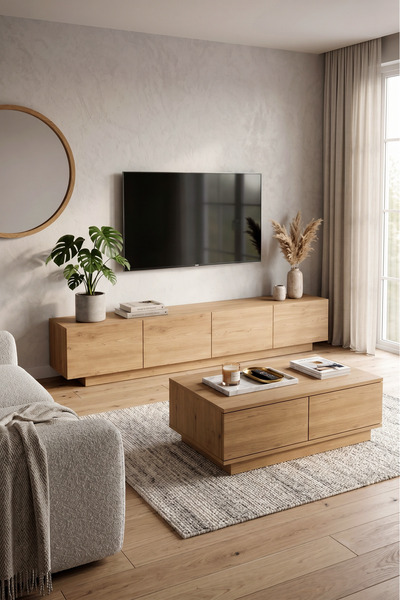 Yurudesign Yoda 200cm Tv Ünitesi Orta Sehpa 2'Li Set Sepet YD26-S