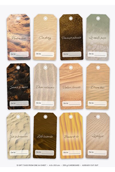 OEM Gift Tags Holiday at the Sea, set of 12 pieces, cardboard 250g, 4.6x8.8 cm