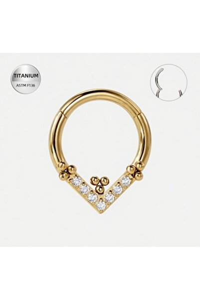 Funny Party Shop Piercing inelar din titan F136, auriu cu cristale de zirconi...