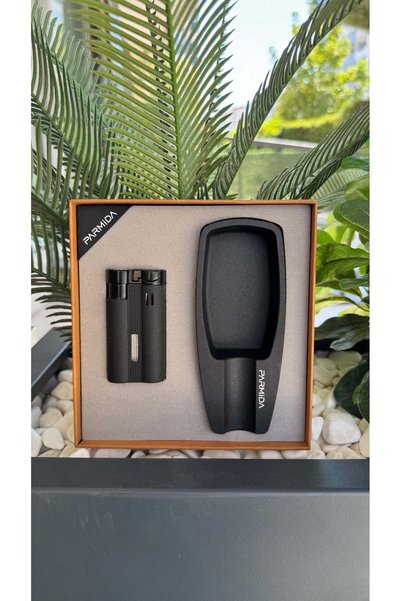 Parmida 3 Torch Mat Siyah Çakmak Mat Siyah Tekli Küllük İkili Puro Seti