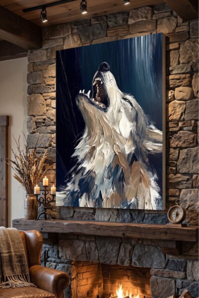 EvimeTablo Modern Uluyan Kurt Figürlü Efektli Çerçevesiz Dekoratif Kanvas Tablo