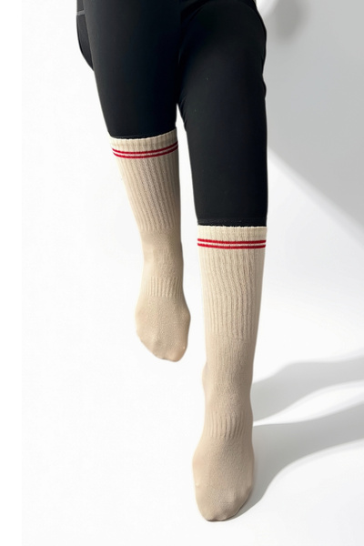 STEPPE BERRY Striped Embroidered Sports Socks