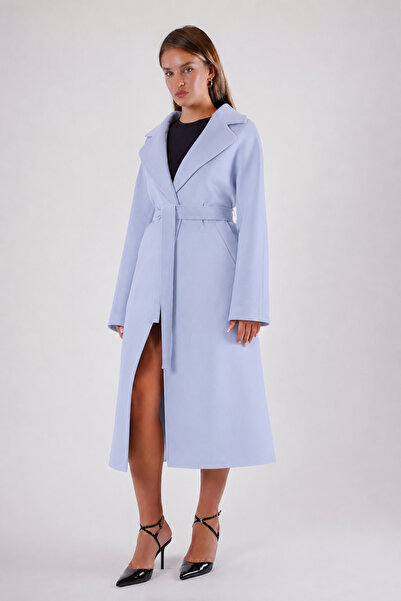 Leather Club معطف الكشمير الأزرق الفاتح
