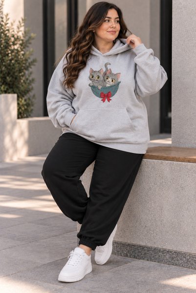 Rubonia Women's Plus Size Cat Printed Hooded 2-Piece Tracksuit Set Oversize C...