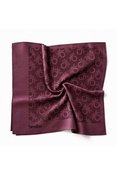 Benetton Elegante Eşarp 1024 3439 Bordo Monogram Desen