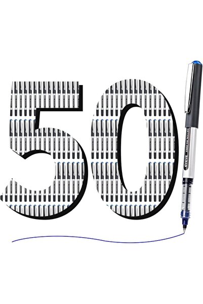 Eyeye أقلام رولربول زرقاء 0.5 مم، عبوة من 50 قلم رولربول فائق النعومة مع حبر ...