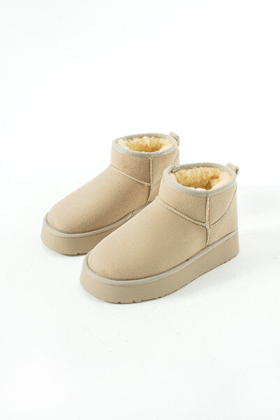 Vaghessa Shoes Vaghessa Cozy- Bej Women's Suede Fur-Lined Thick-Soled Winter Boots