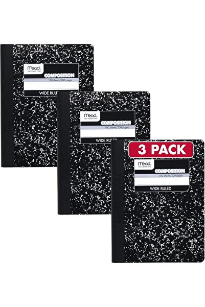 Mead Composition Notebooks, 3 Pack, Wide Ruled Paper, 9-3/4" x 7-1/2", 100 Sh...