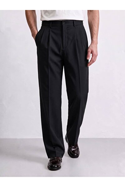 Atelier Old Money Pileli Bol Kalıp Siyah Pantolon FW7358