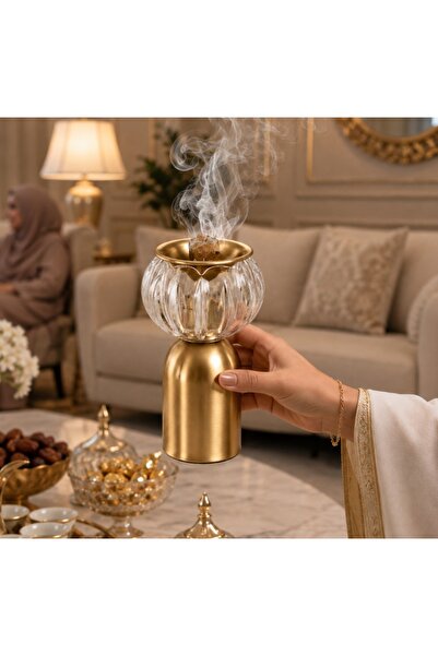 Generic Brand مبخرة فاخرة برأس زجاج أنيق وقاعدة حديد بلون نحاسي - ديكور راقٍ ...