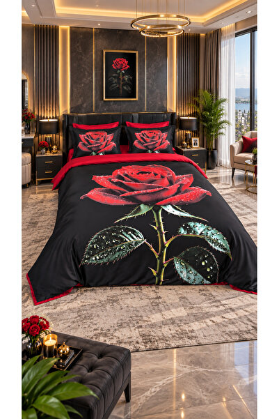 AYBERK HOME TEXTİLE Love Cotton Double Duvet Cover Set with 6-Piece Fitted Sh...