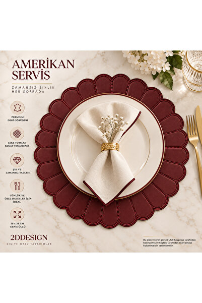 2Ddesign Papatya Model Deri Amerikan Servis – Nakış Detaylı 38x38 cm Şık Sofr...