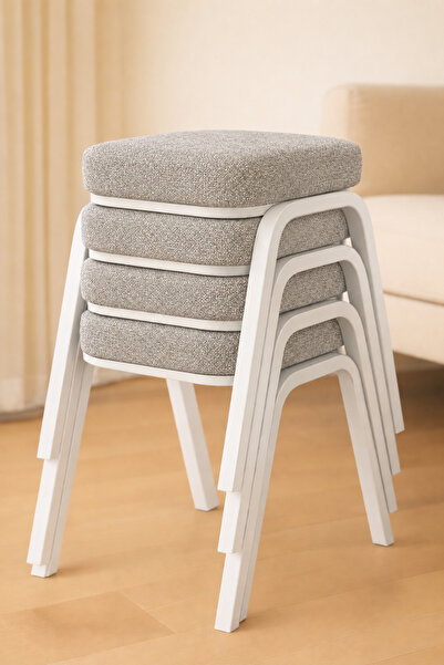 Ecowood Metal Tabure Beyaz - 4 Adet