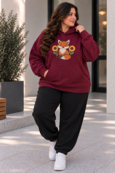 Rubonia Women's Plus Size Fox Printed Hooded 2-Piece Tracksuit Set Oversize C...