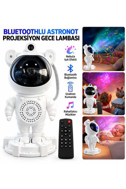 BRAVİON Astronot Galaksi Projeksiyon Gece Lambası Bluetooth Hoparlörlü Nebula...