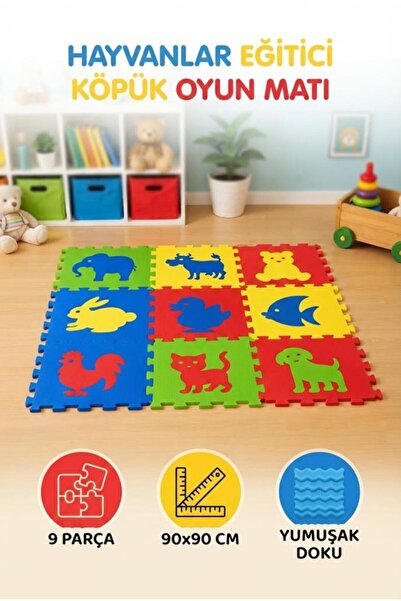 Tıfıl Toys Eğitici Hayvanlar Çıkarılabilir Parçalı Oyun Matı 9 Parça Modüler ...