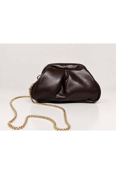 Generic Brand Women's Soft Leather Chain Strap Lined Burs Closure Hand and Shoulder Bag
