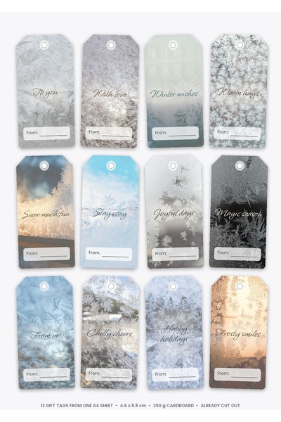 OEM Winter Wonderland Gift Tags, 12 Pieces, 250g Cardboard, 4.6 x 8.8 cm