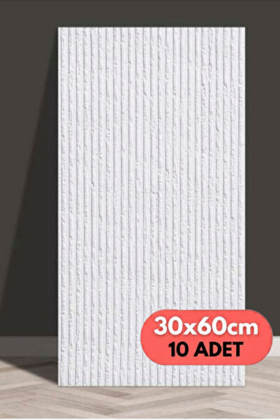 Bien Home 10 Adet, Yüksek Kalite Kabartmalı Dokulu Beyaz Tonlarında Gerçek Sıva Hissi Modern Beton Görünüm Desenli Pvc Mat Panel Kendinden Yapışkanlı Duvar Kaplaması Mat-4001, 30x60 CM