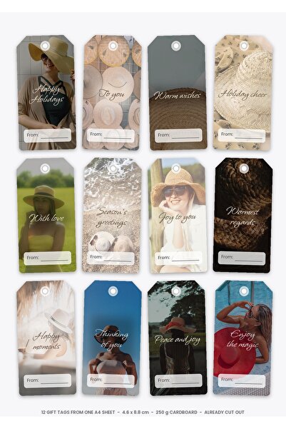 OEM Holiday Gift Tags, 12 pieces, 250g thick cardboard, 4.6 x 8.8 cm
