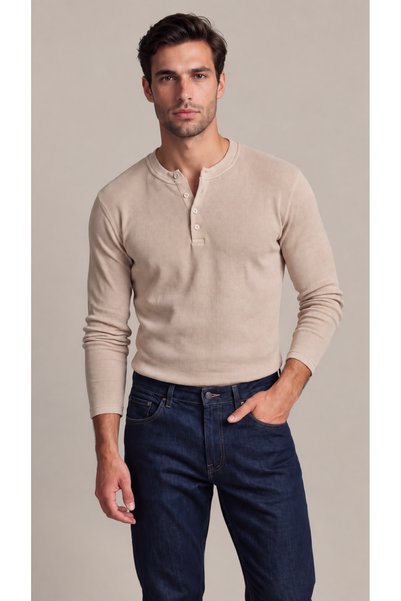 viyamen Tricou pentru bărbați, cu mânecă lungă, cu nasturi, cu guler, croială...