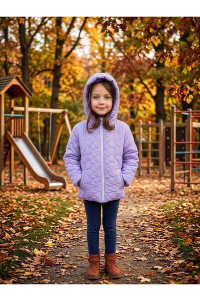 Merdia Kids Palton pentru fete cu model inimioare, rezistent la apa si vant