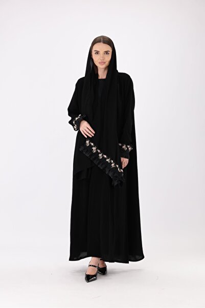 Generic عباءة سوداء مزينة بالزهور