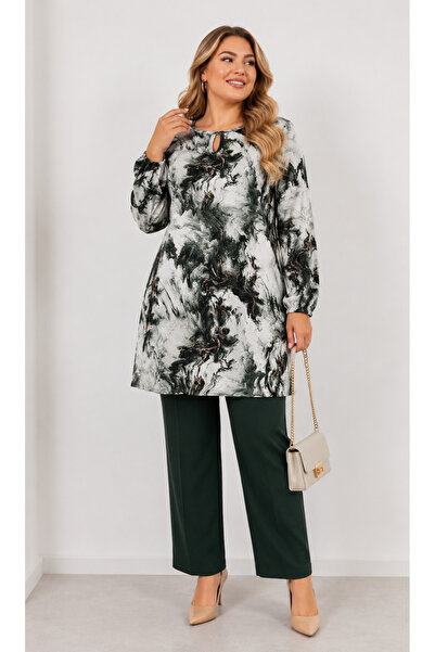 Butik Ayseba Women's Patterned Plus Size Viscose Cotton Tunic with Elastic Sl...