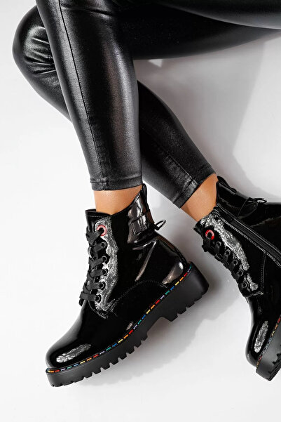 Zaira Women's black fur boots made of patent Leather Sevda #30483