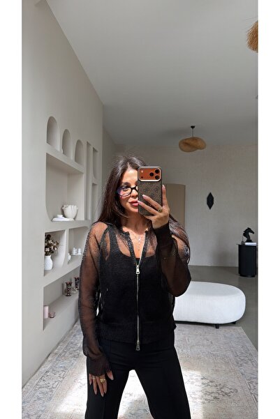 Buket Teke Black Shimmering Yarn Cardigan