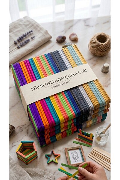 ŞEHRAZAT HANDMADE TASARIM 10 Lu Renkli Ahşap Dil Basacağı (Abeslang) - Çocukl...