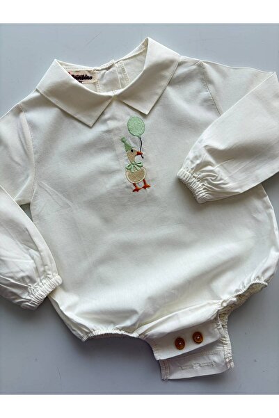 il mio bambino El Yapımı %100 Pamuklu Ördek Nakış İşlemeli Bebek Gömlek